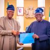 President Bola Tinubu with Minister of Finance, Wale Edun, druing the presentation of an economic stabilisation plan developed by EMT Emergency Taskforce to the President